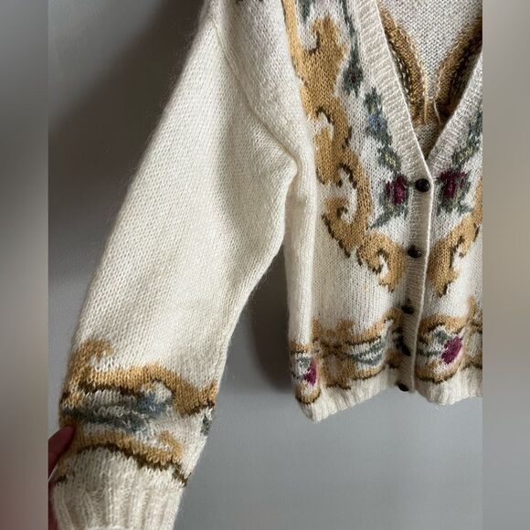 Vintage Express Le Internationale Mohair Cardigan Baroque Floral Knit Fits M-L - Picture 12 of 12